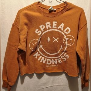 SmileyWorld Spread Kindness Orange Cropped Oversized Sweatshirt Size Small